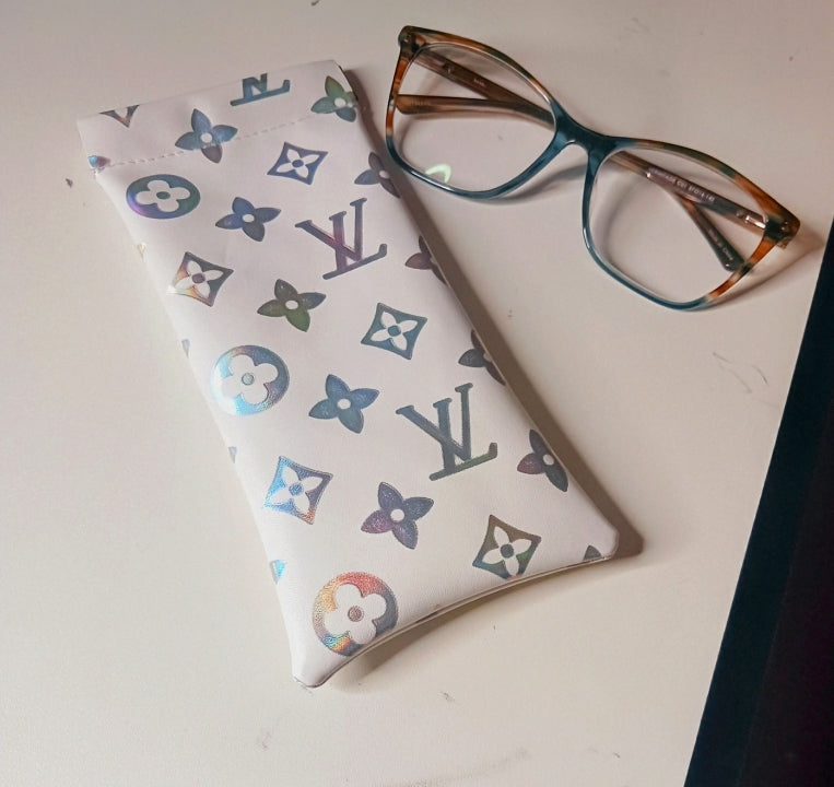 Logo Eyeglass Pouch with Flex Clasp Closure – Protective Sunglasses & Glasses Case (Brown or White)