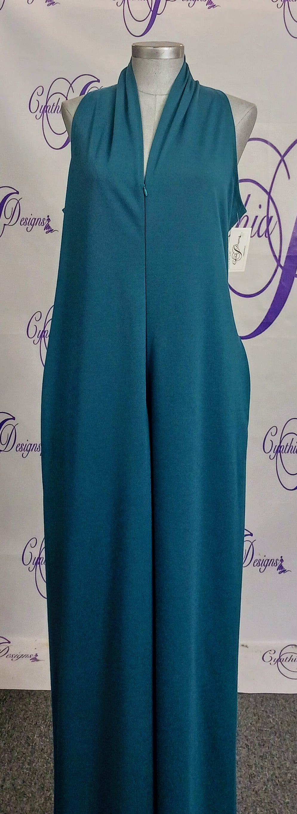 Teal Elegance Cape Jumpsuit