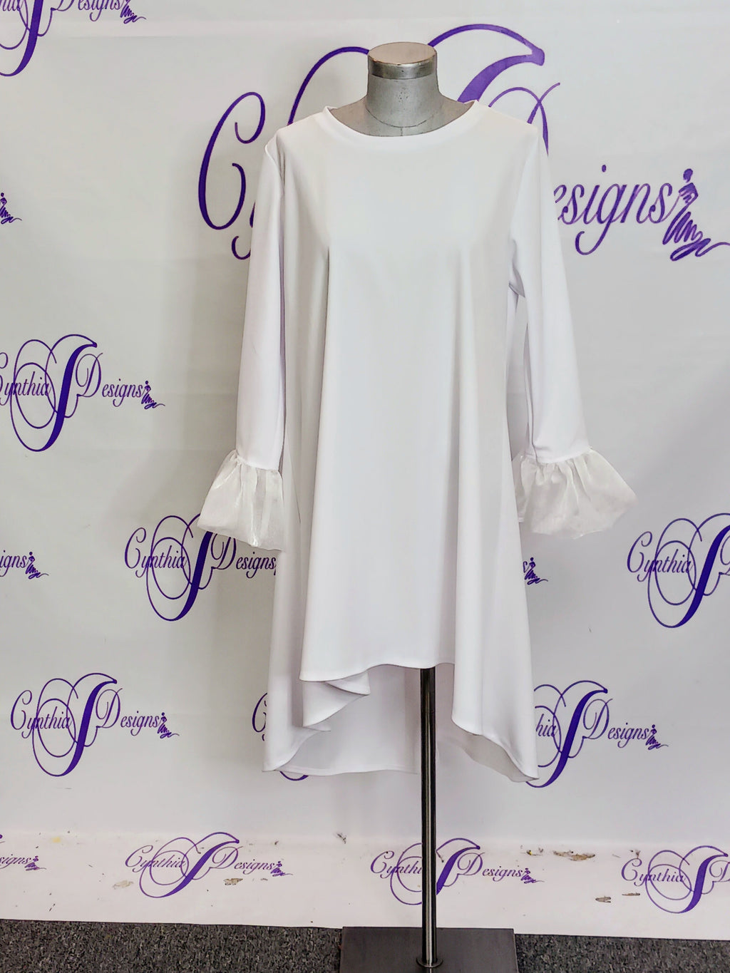 White Ponte Knit Tunic Dress