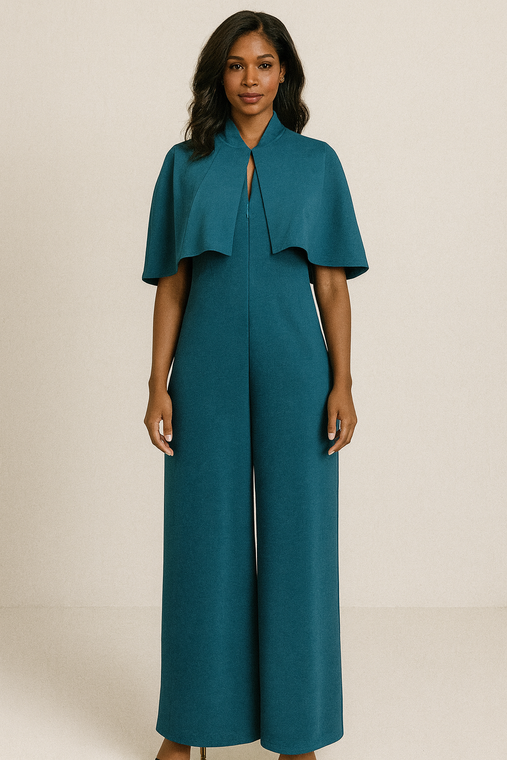 Teal Elegance Cape Jumpsuit